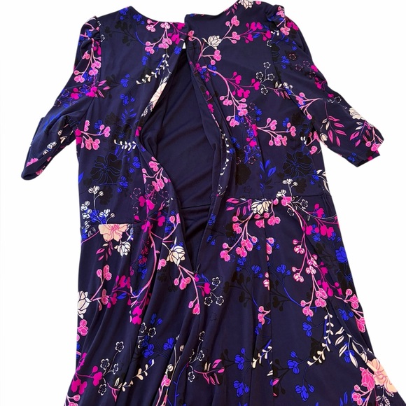 Eliza J Navy Floral Fit & Flare Dress with Pink and Cream Blooms - Picture 2 of 9